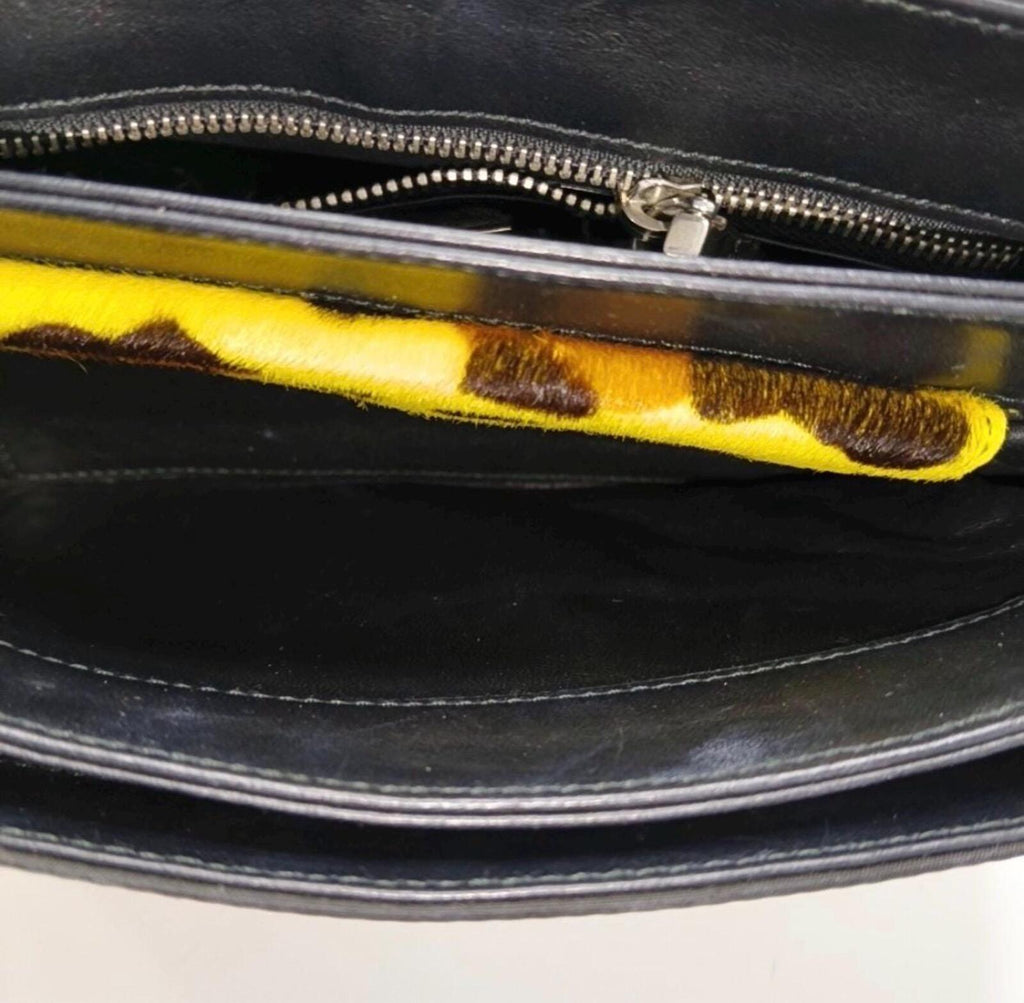 Prada Cahier Leopard Calf Hair Chain Shoulder BagYellowBlack