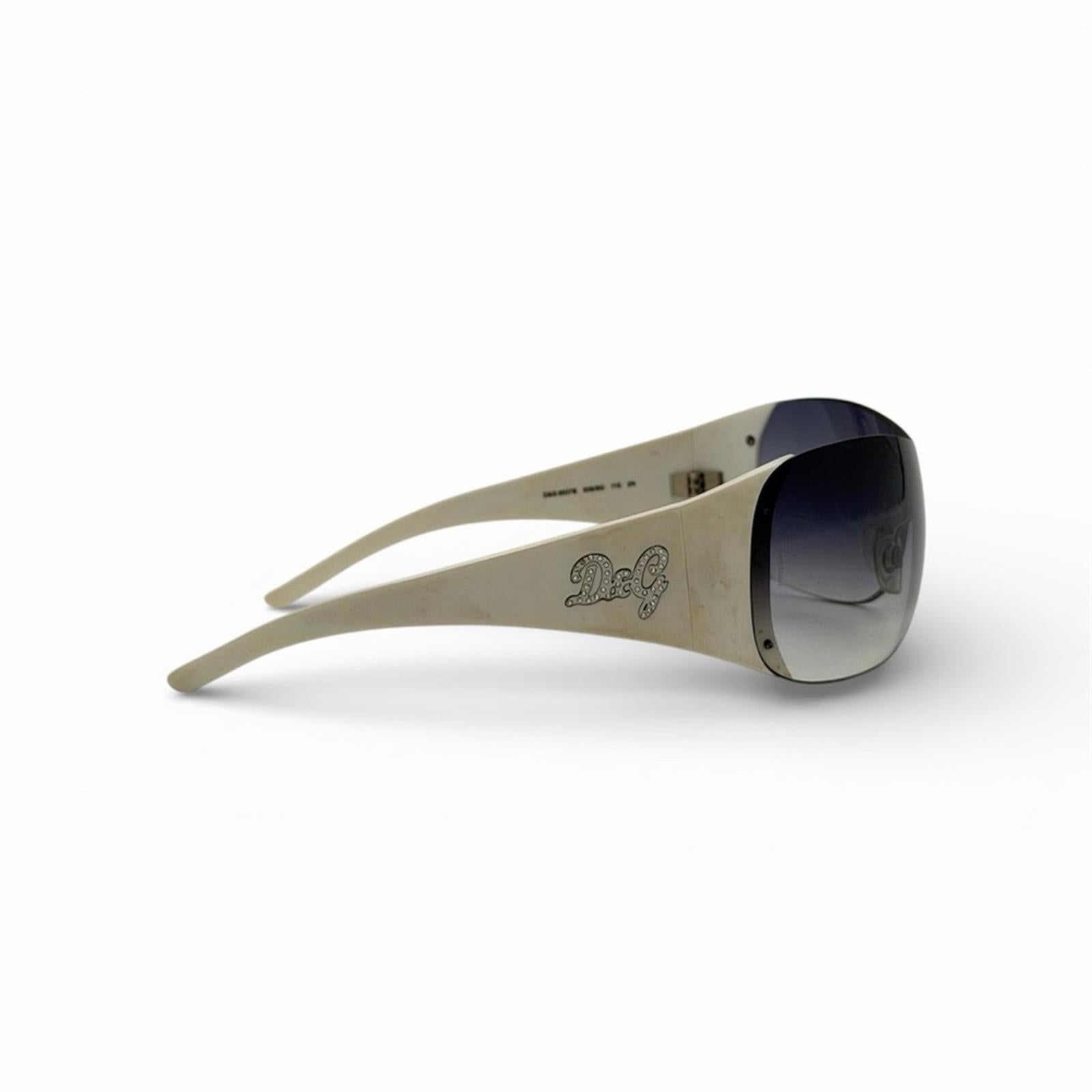 DOLCE & GABBANA WHITE SHIELD SUNGLASSES SILVER LOGO