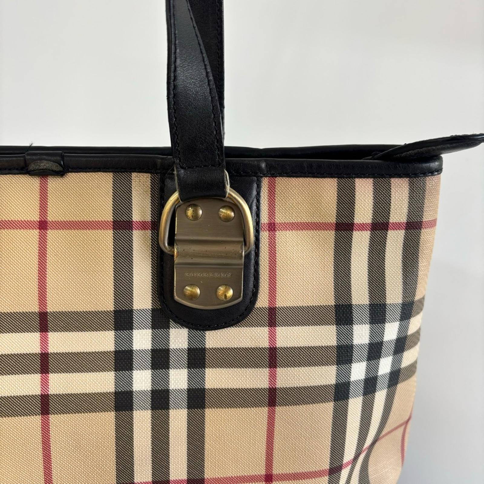 Burberry Tan and Black Checkered Tote
