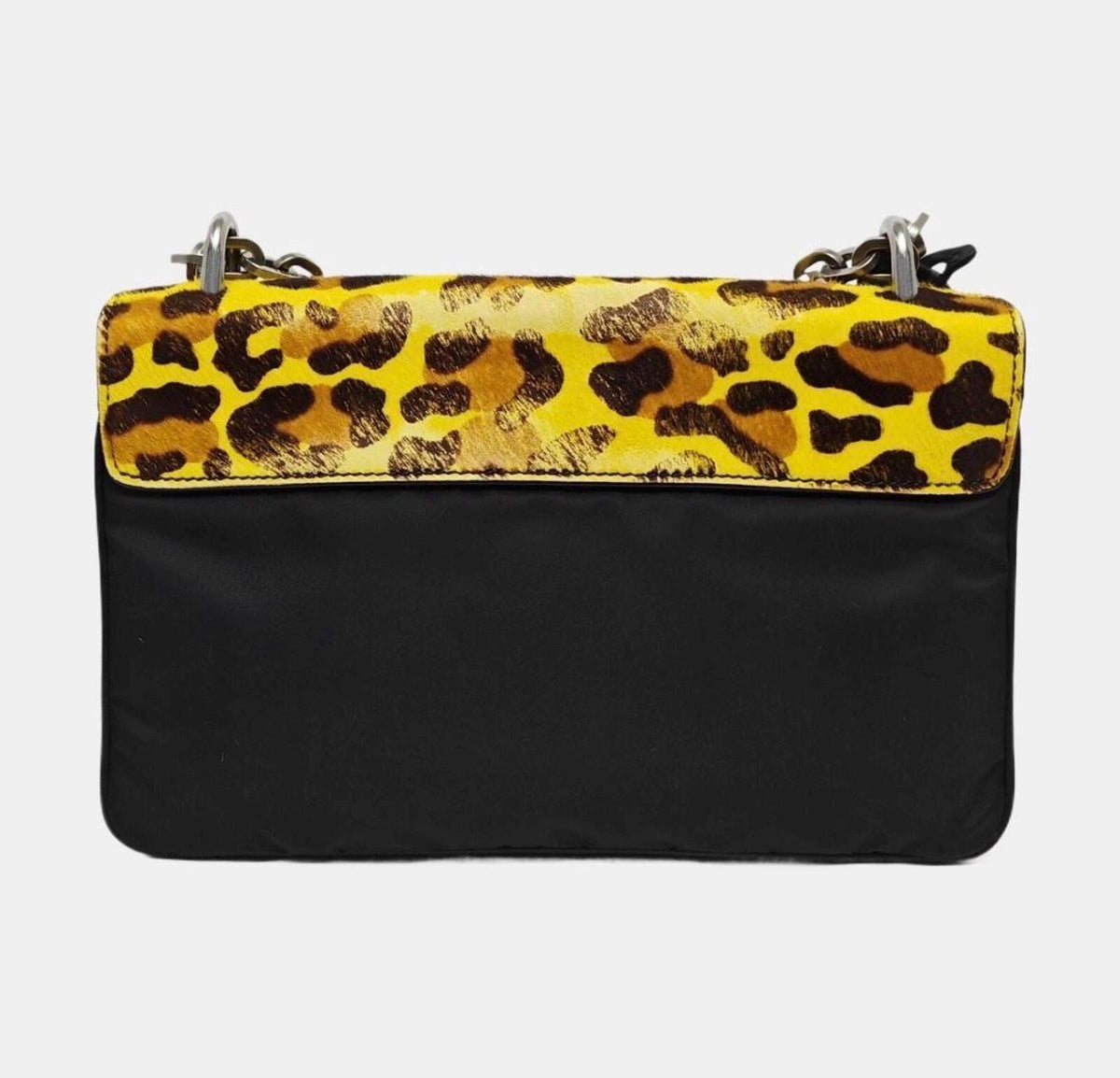 Prada Cahier Leopard Calf Hair Chain Shoulder BagYellowBlack