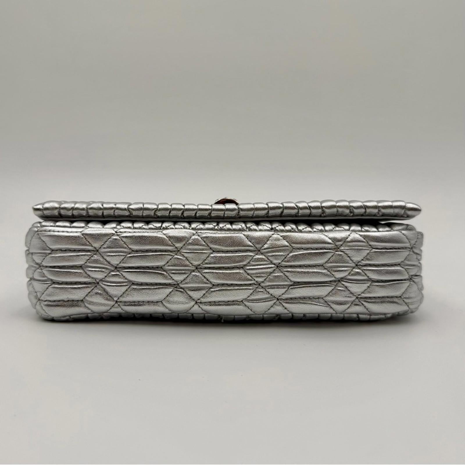 Miu Miu Silver Matelassé Leather Shoulder Bag With Crystal Chain