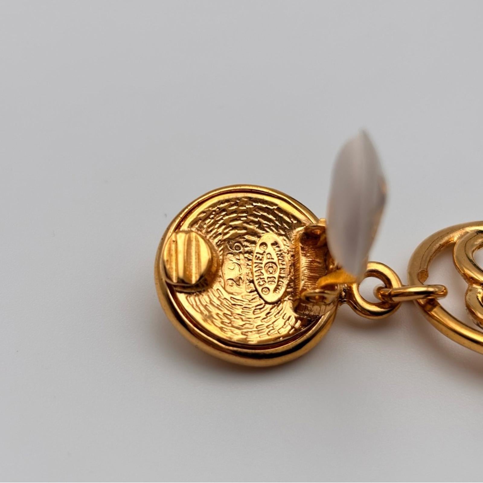 Chanel Three Tier CC Logo Charm Long Dangle Drop Earrings