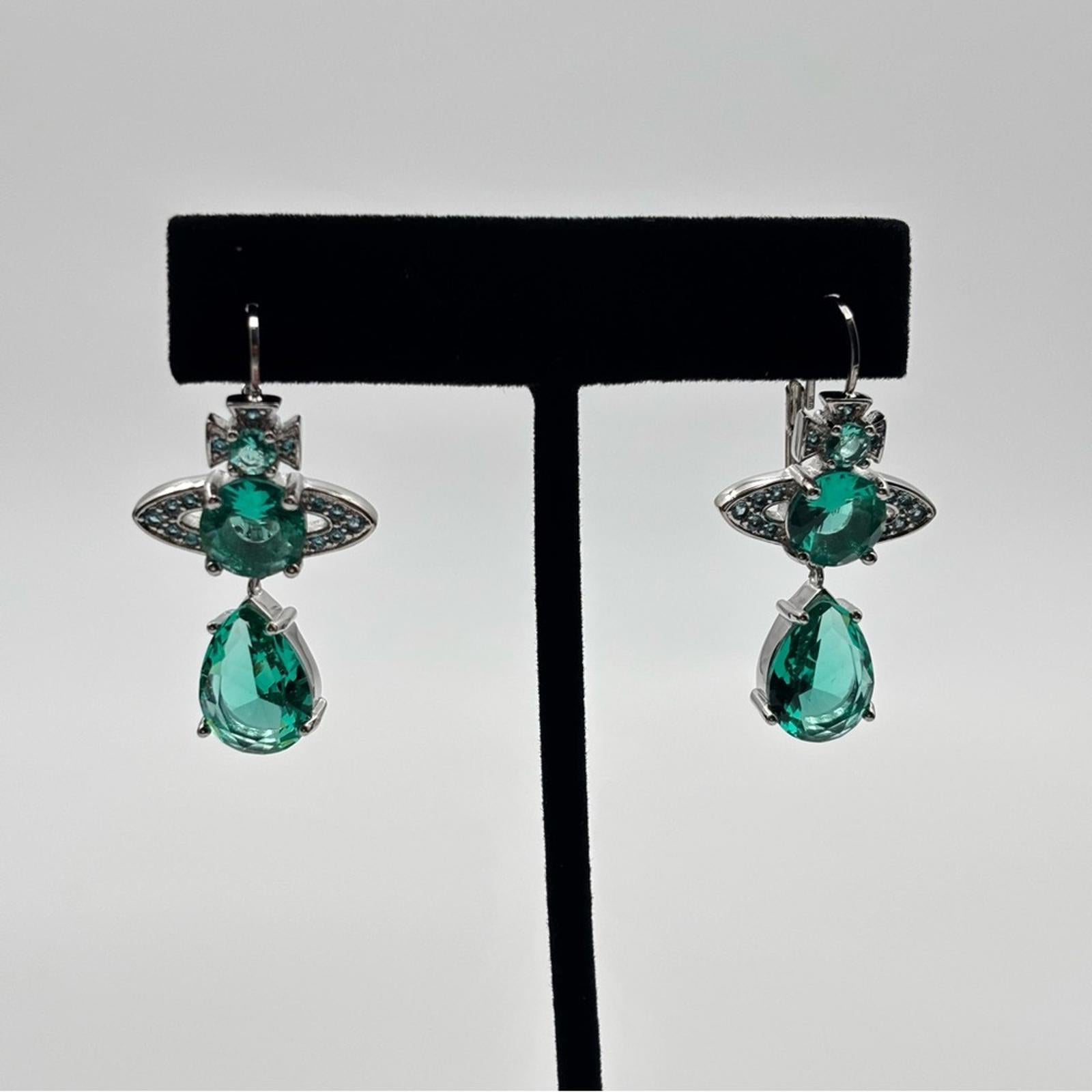 Vivienne Westwood Ismene Green Crystal Drop Earrings