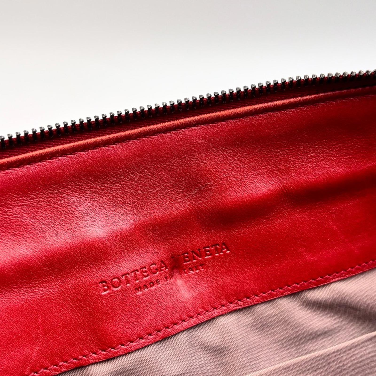 Bottega Veneta Intrecciato Red Leather Document Pouch Clutch