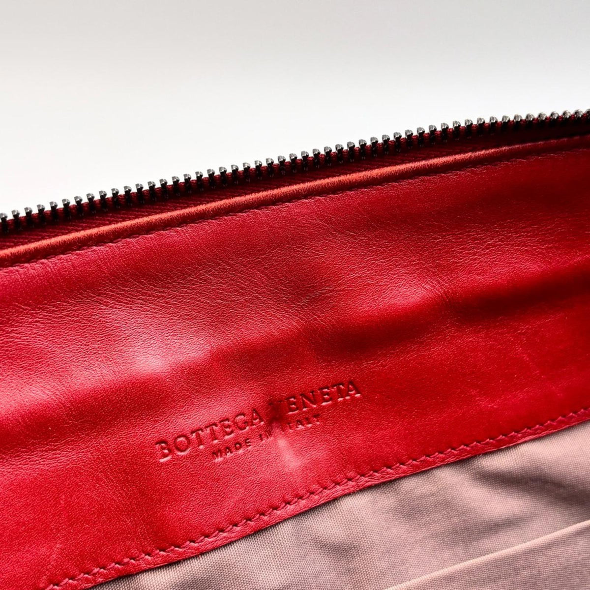 Bottega Veneta Intrecciato Red Leather Document Pouch Clutch