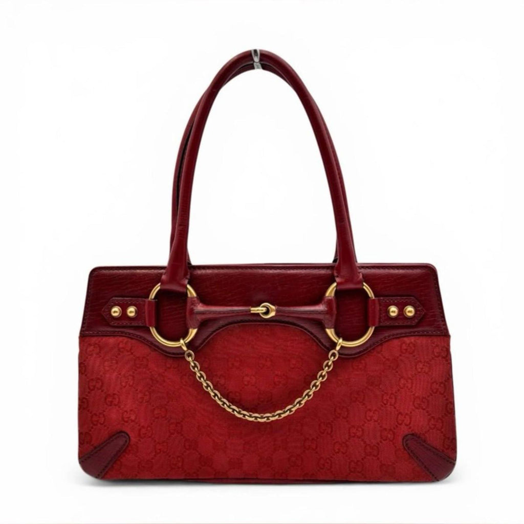 Gucci Red GG Canvas Horsebit Shoulder Bag