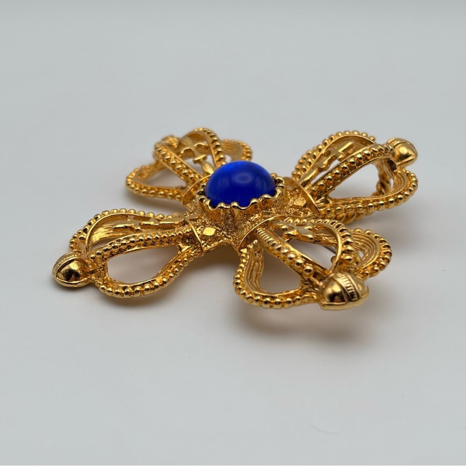 Vintage Park Lane Gold-Tone Maltese Cross Brooch With Blue Cabochon