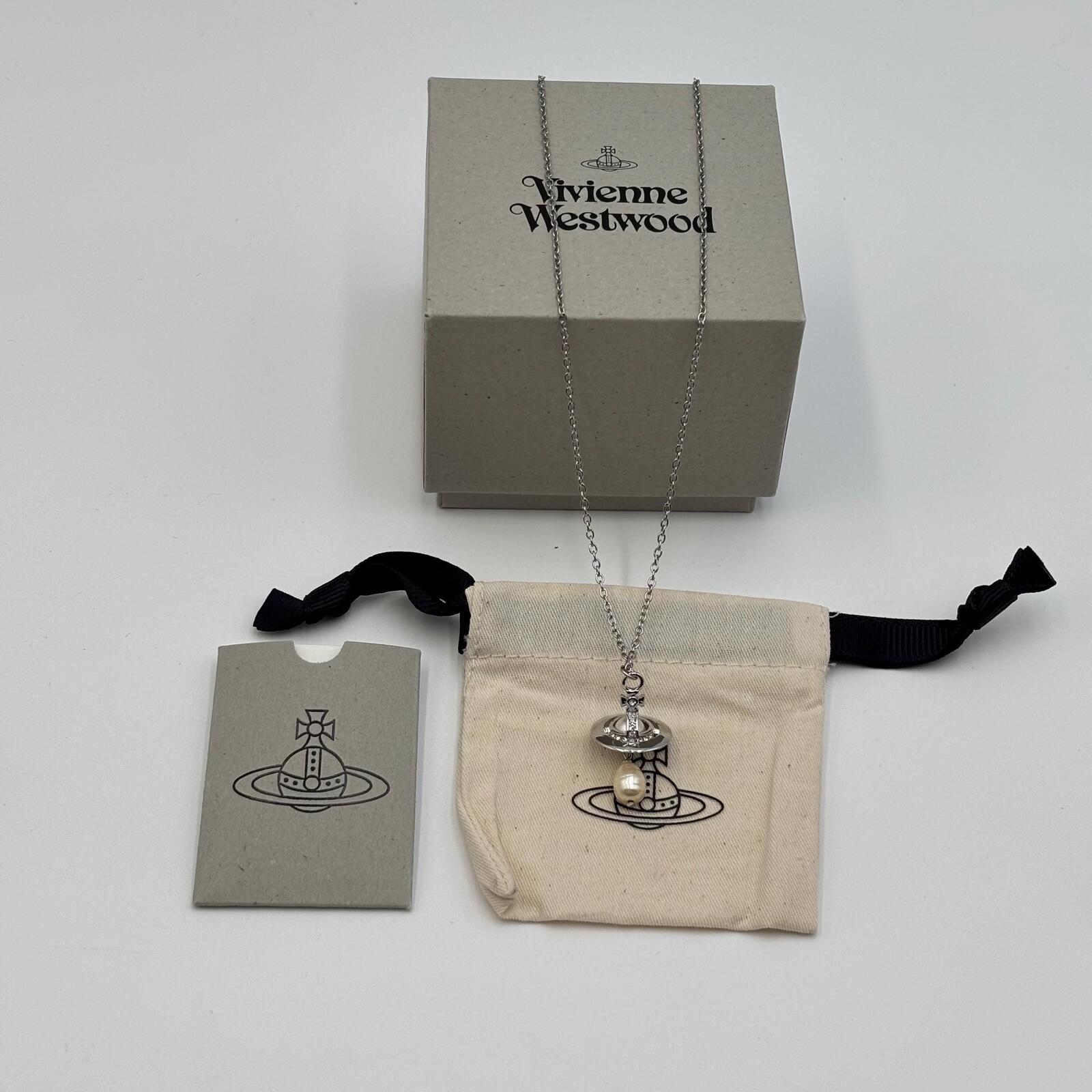 Vivienne Westwood Aleksa Orb Pearl Drop Pendant Necklace Silver