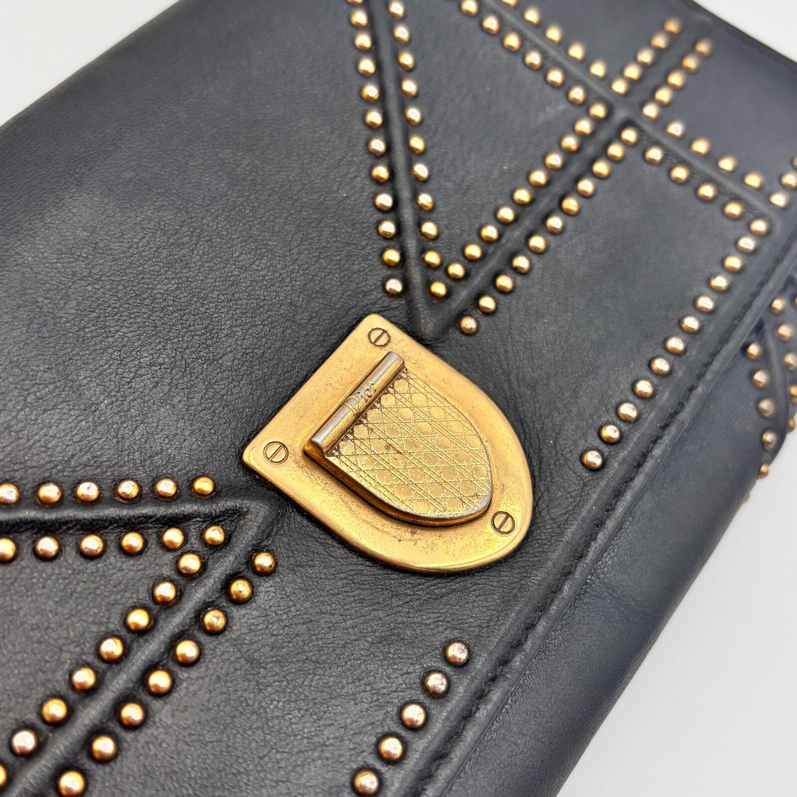 Christian Dior Studded Leather Chain Wallet / Clutch – Black