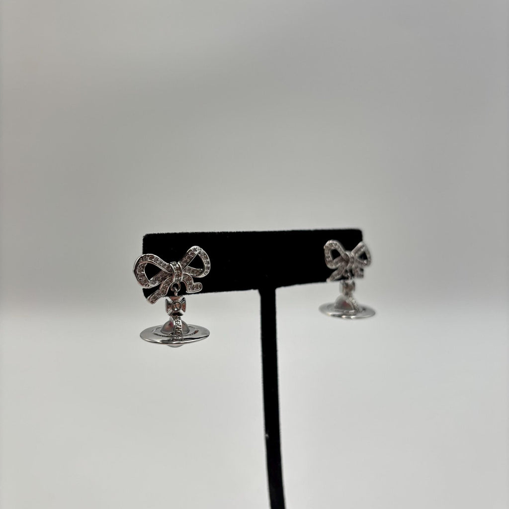 Vivienne Westwood Octavie Crystal Bow Orb Earrings Platinum White
