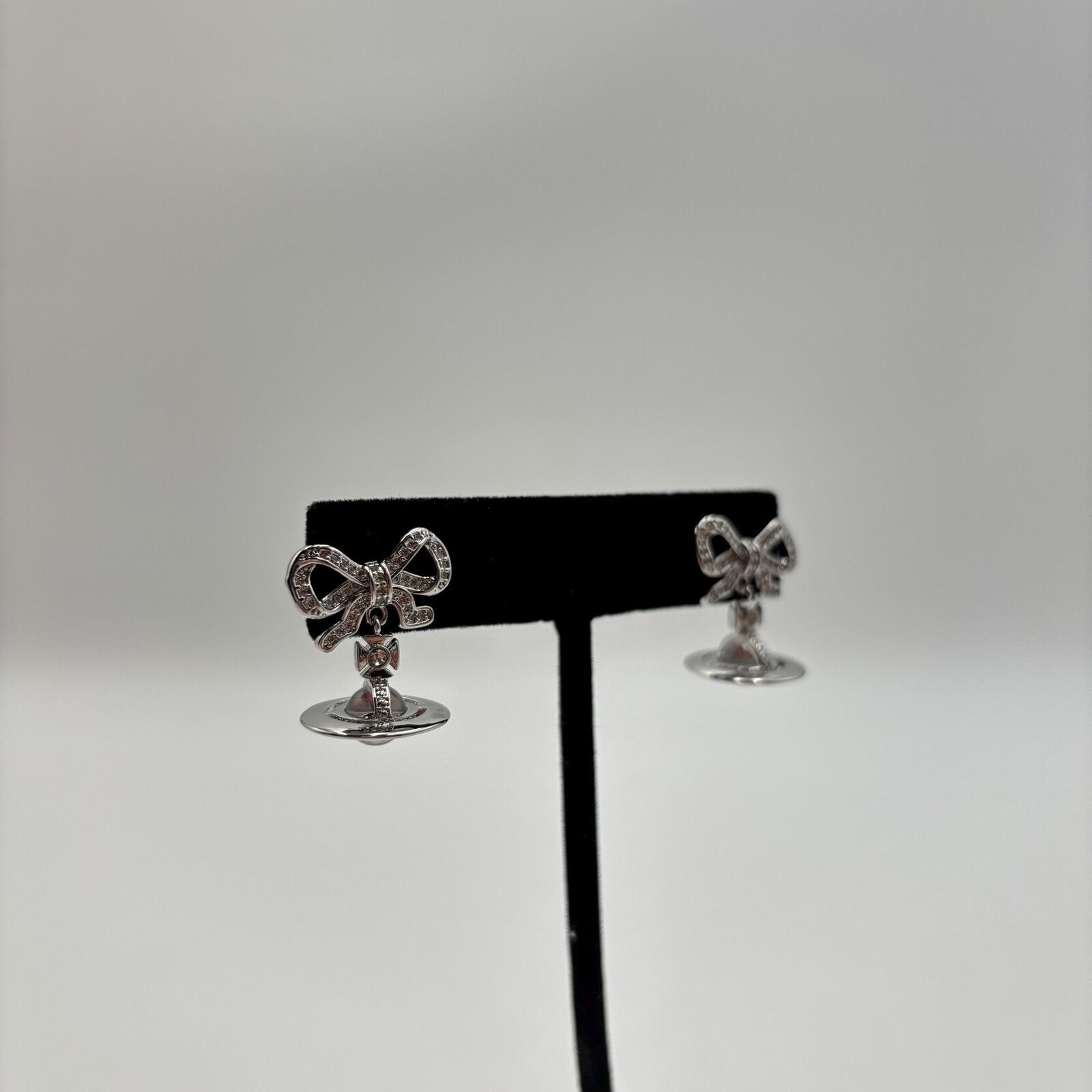 Vivienne Westwood Octavie Crystal Bow Orb Earrings Platinum White