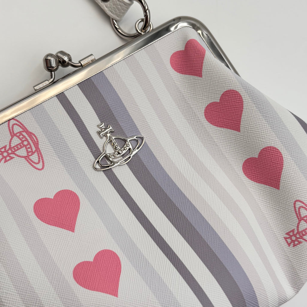 Vivienne Westwood Granny Frame Bag White Hearts Stripe Top Handle Crossbody