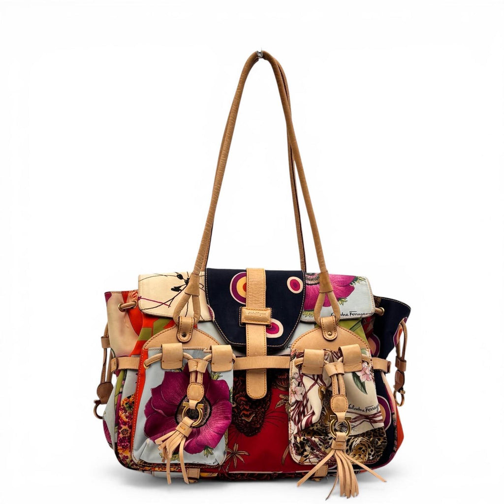 Salvatore Ferragamo Floral Print Multi Pocket Tote Bag