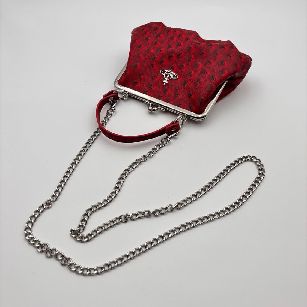 Vivienne Westwood Red Vegan Ostrich Embossed Granny Bag with Chain Strap