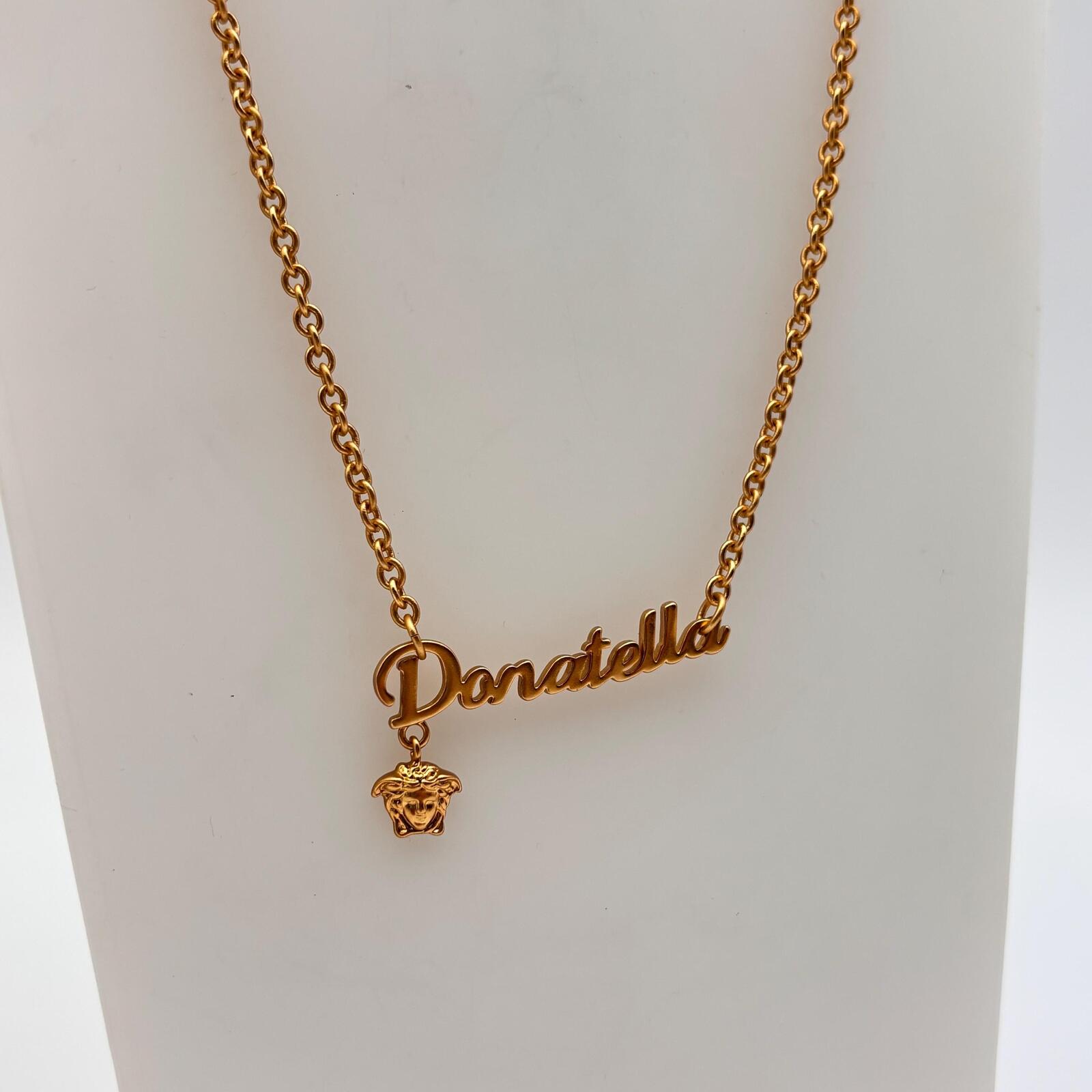 Versace Donatella Gold Tone Nameplate Necklace