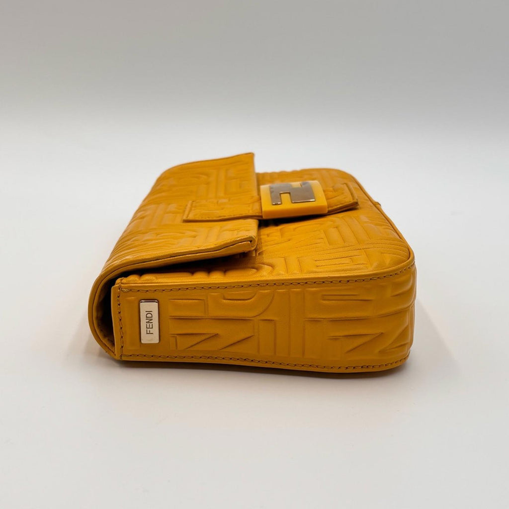 Fendi Yellow Embossed Zucca Leather Baguette Shoulder Bag Silver Hardware