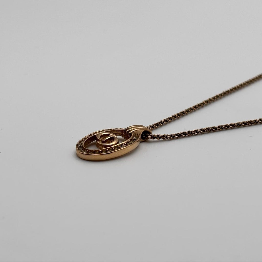 Christian Dior Gold CD Logo Oval Rhinestone Necklace
