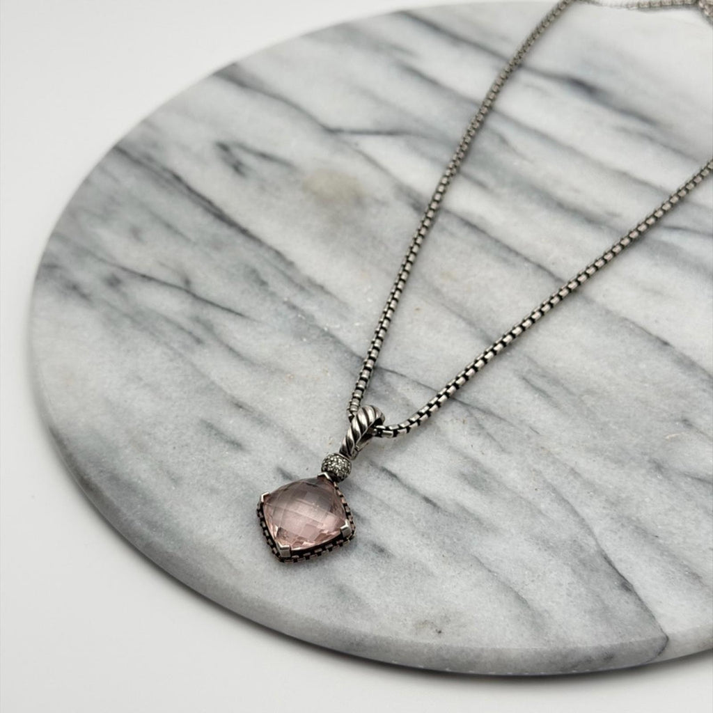 David Yurman Sterling Silver Pink Quartz Pendant Necklace