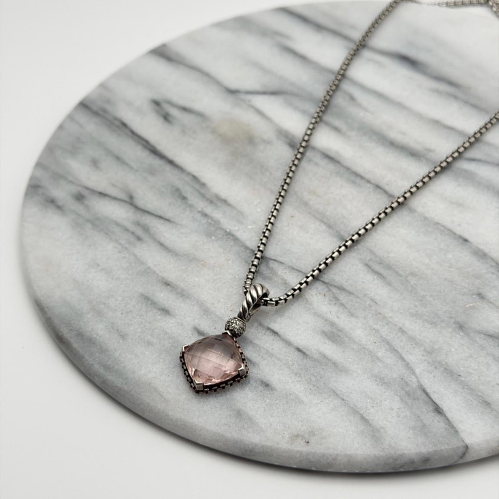 David Yurman Sterling Silver Pink Quartz Pendant Necklace