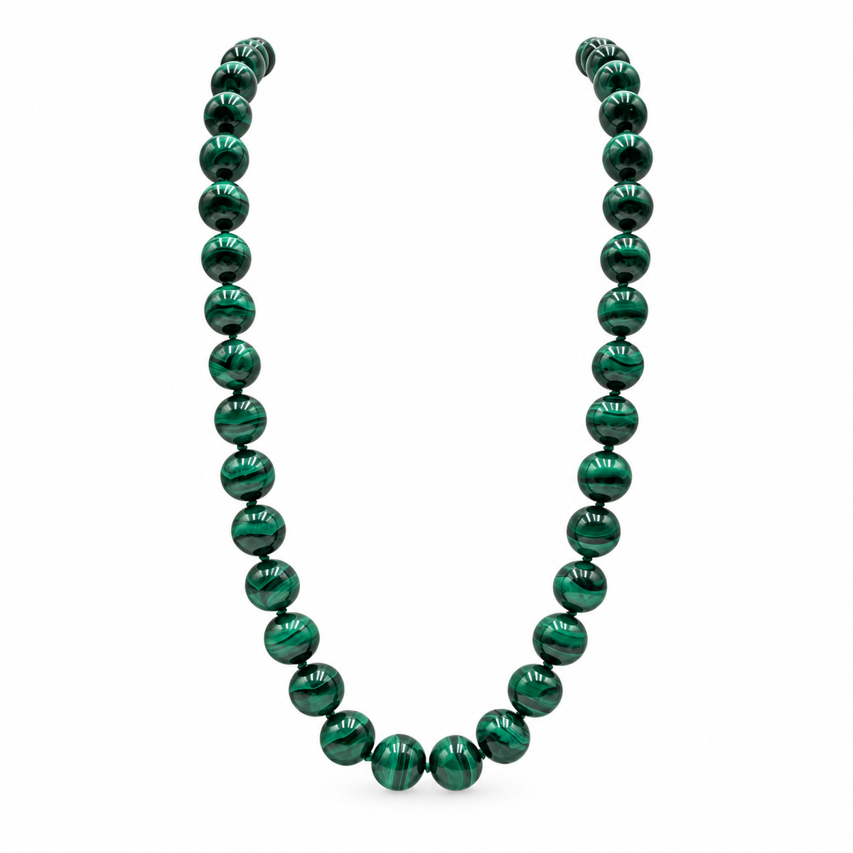 Vintage Natural Malachite Beaded Necklace with 14K Gold-Filled Filigree Clasp