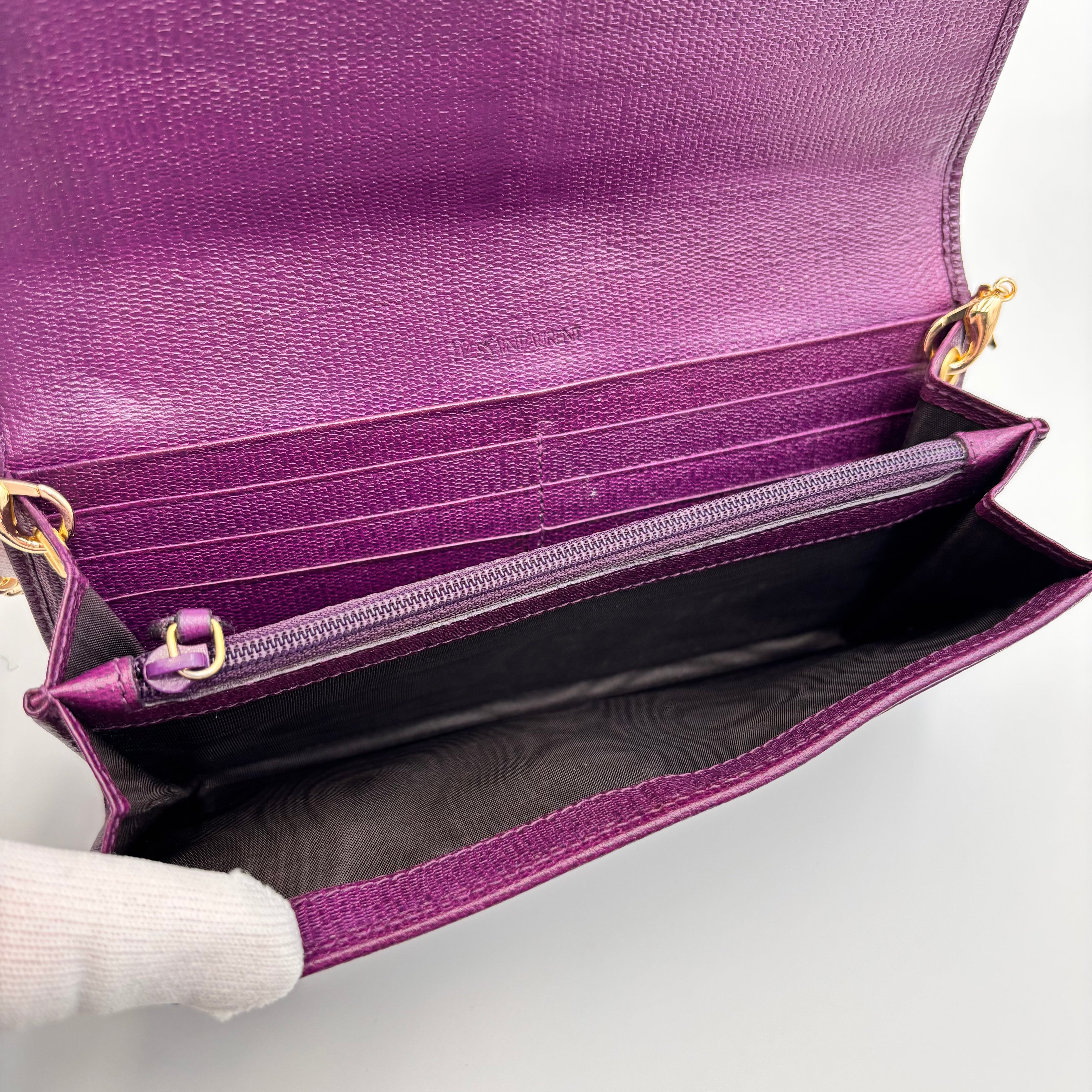 Saint Laurent Purple Leather Y-Lock Chain Wallet Crossbody Bag