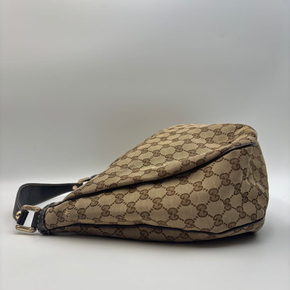 Gucci Vintage GG Canvas Web Stripe Hobo Shoulder Bag in Beige