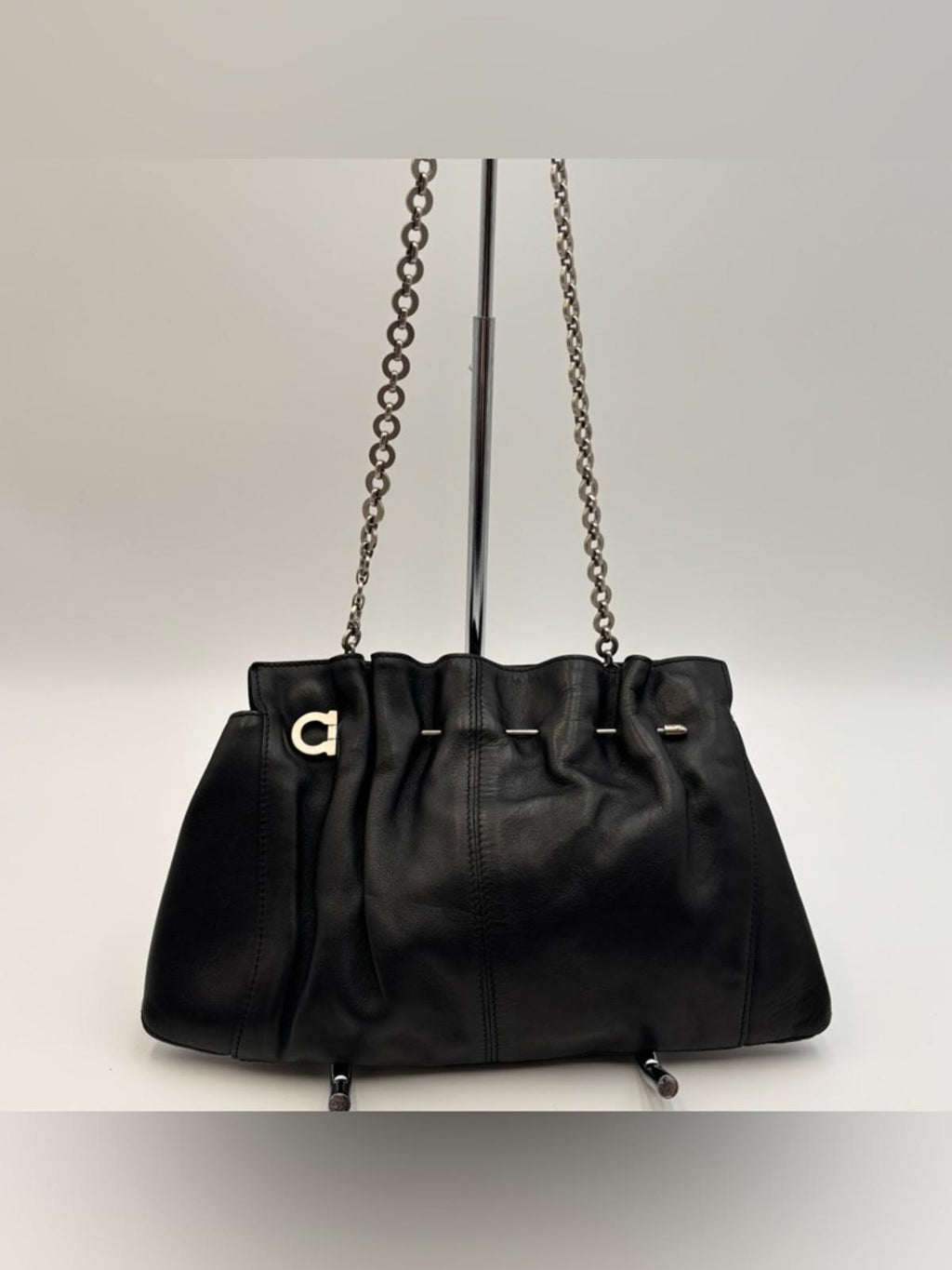Salvatore Ferragamo Black Leather Chain Shoulder Bag