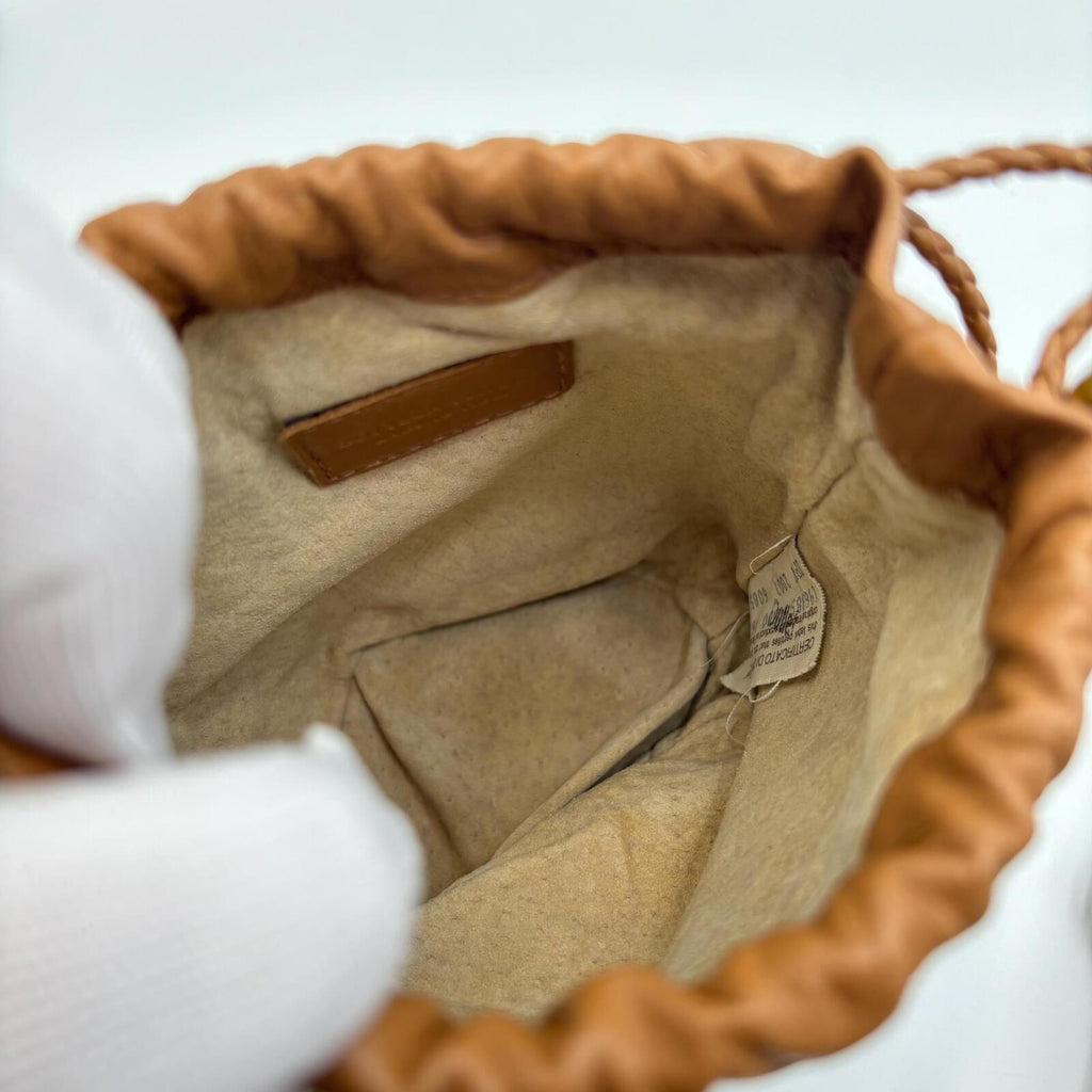 Bottega Veneta Mini Pearl Chain Bucket Bag Brown Leather With Dust Bag