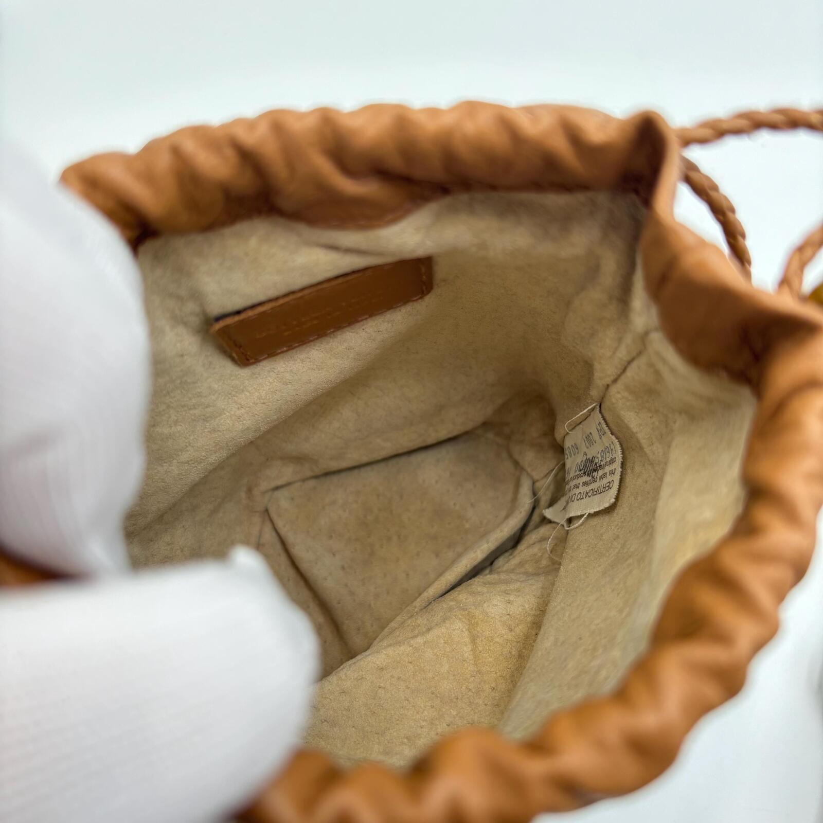 Bottega Veneta Mini Pearl Chain Bucket Bag Brown Leather With Dust Bag