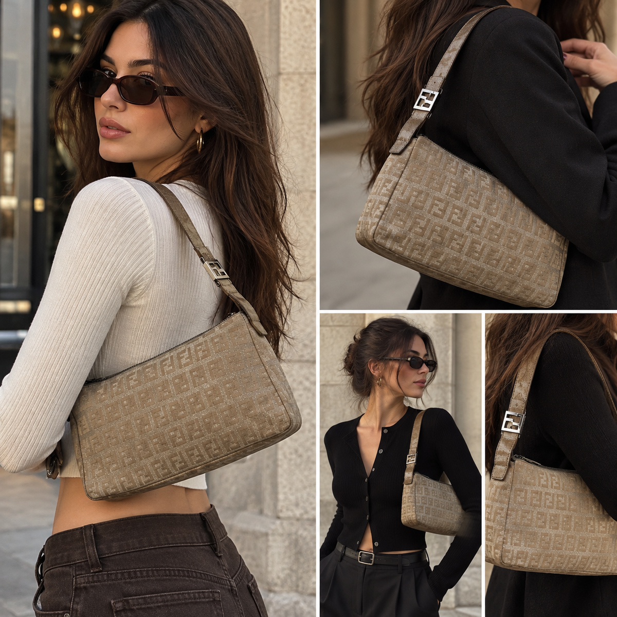 Fendi Vintage Zucca FF Monogram Baguette-Style Shoulder Bag, 2000s