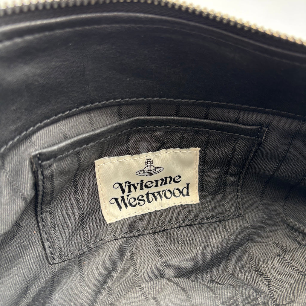 Vivienne Westwood Agnes Small Black Leather Ruched Shoulder Bag
