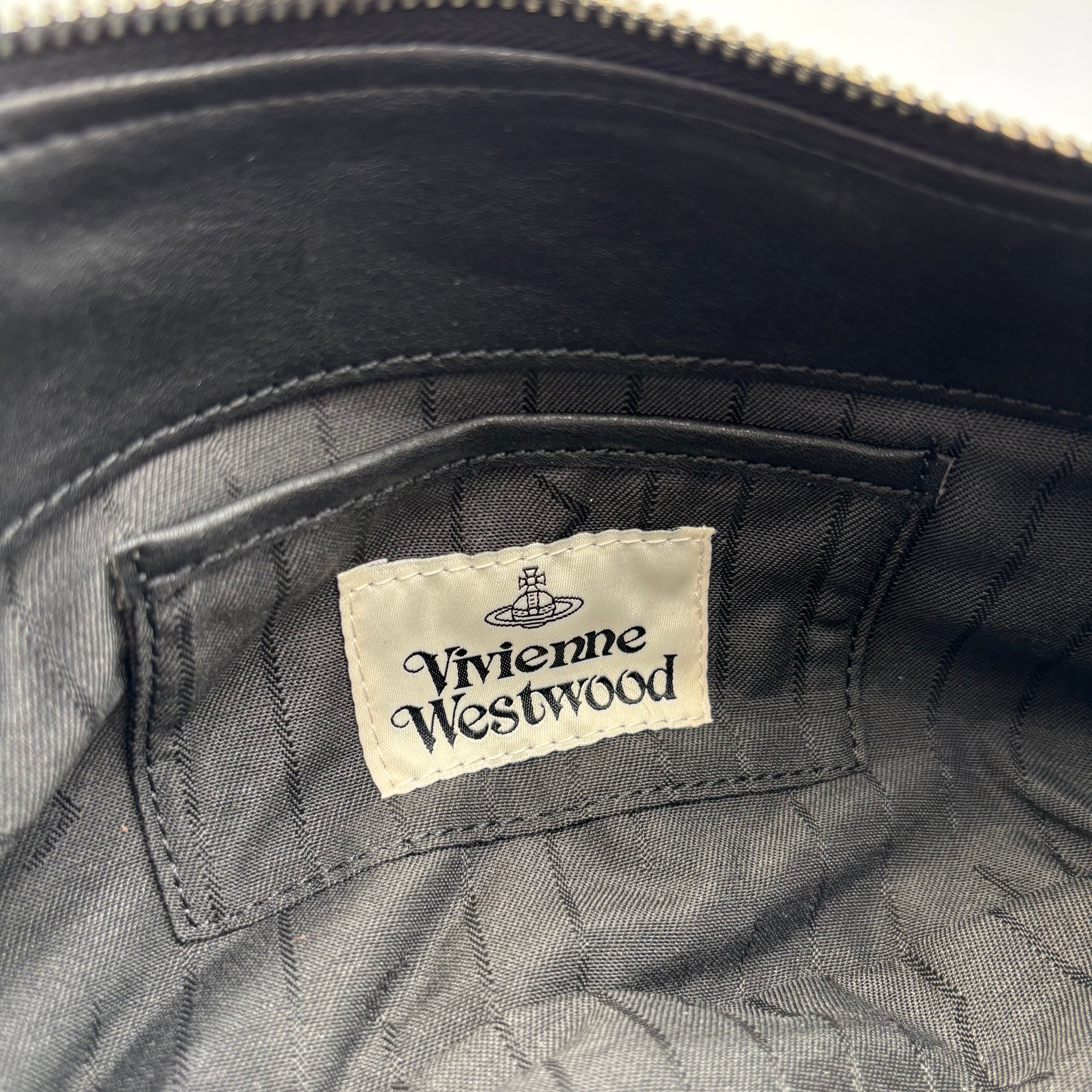 Vivienne Westwood Agnes Small Black Leather Ruched Shoulder Bag