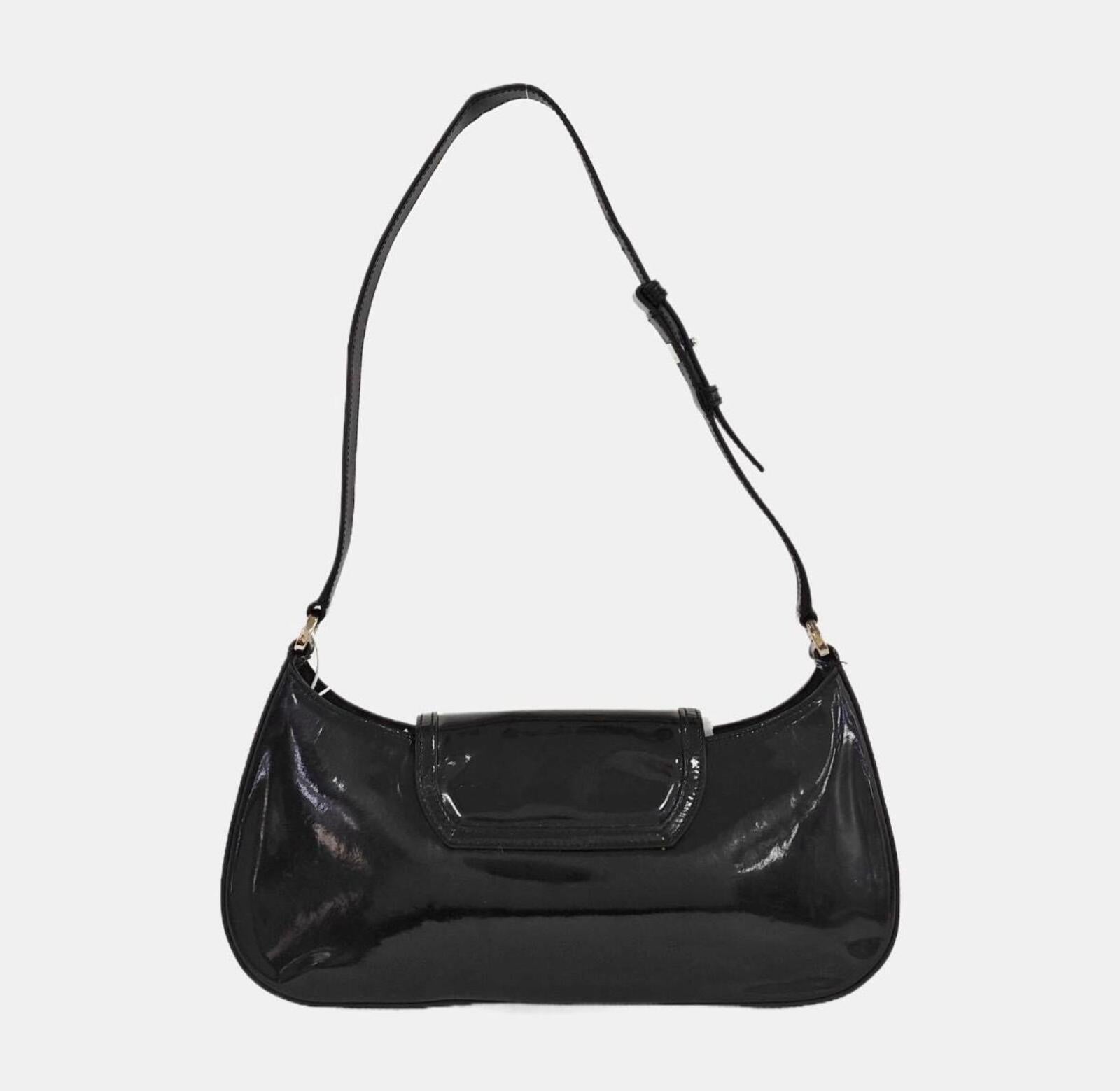 Salvatore Ferragamo Black Patent Leather Gancini Flap Shoulder Bag Vintage