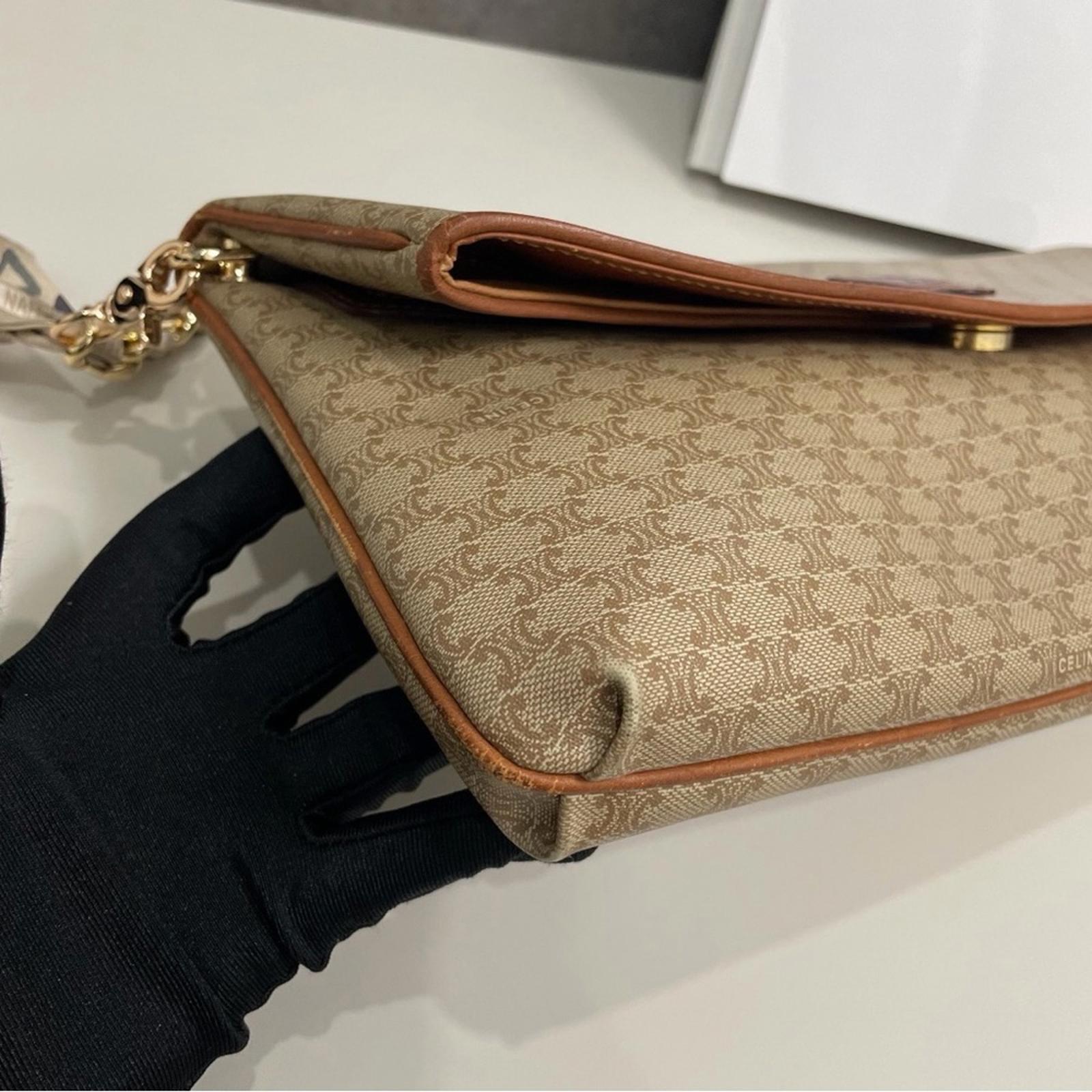 Céline Vintage Macadam Canvas Flap Shoulder Bag With Chain Strap