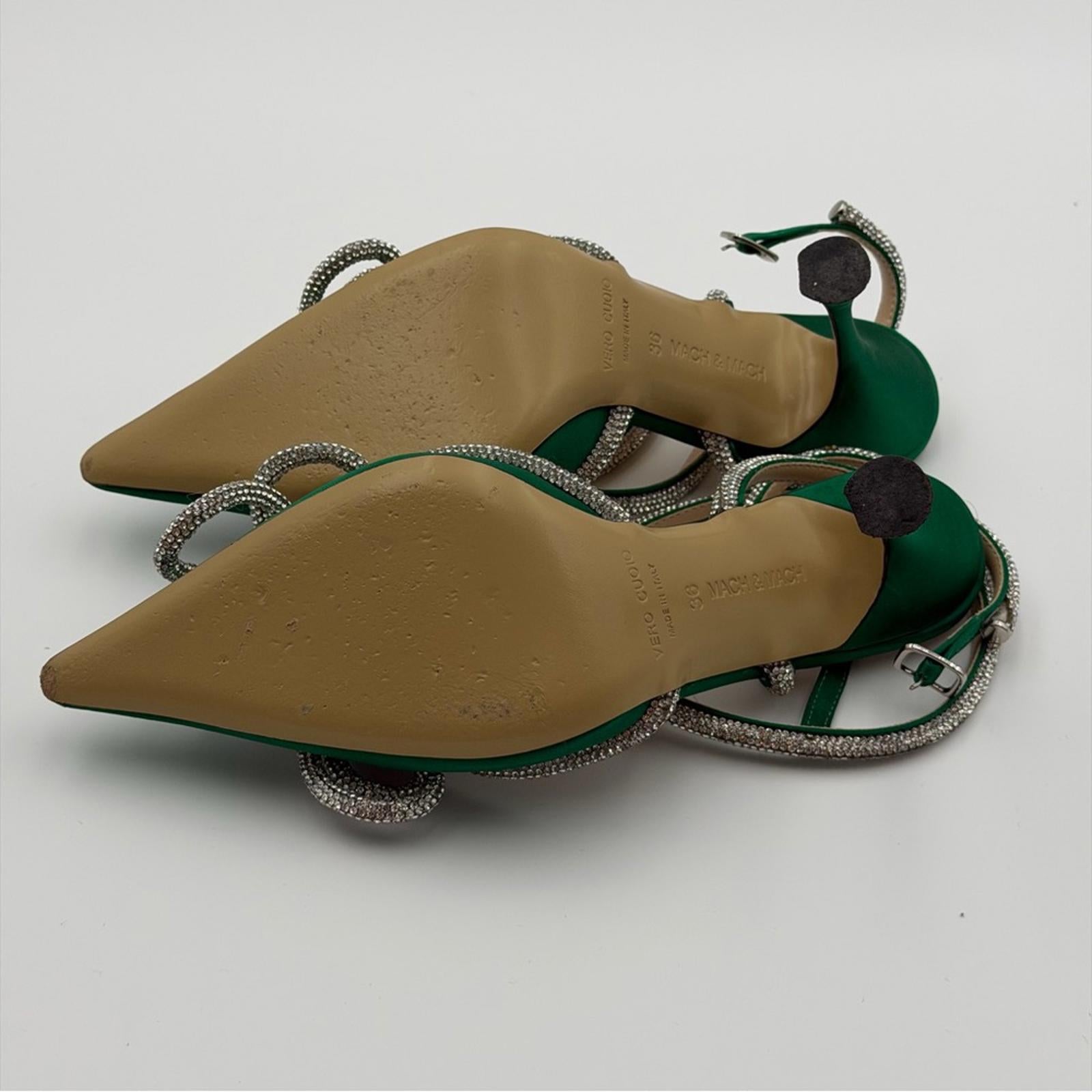 MACH & MACH GREEN SATIN CRYSTAL BOW HEELS – SIZE EU 36