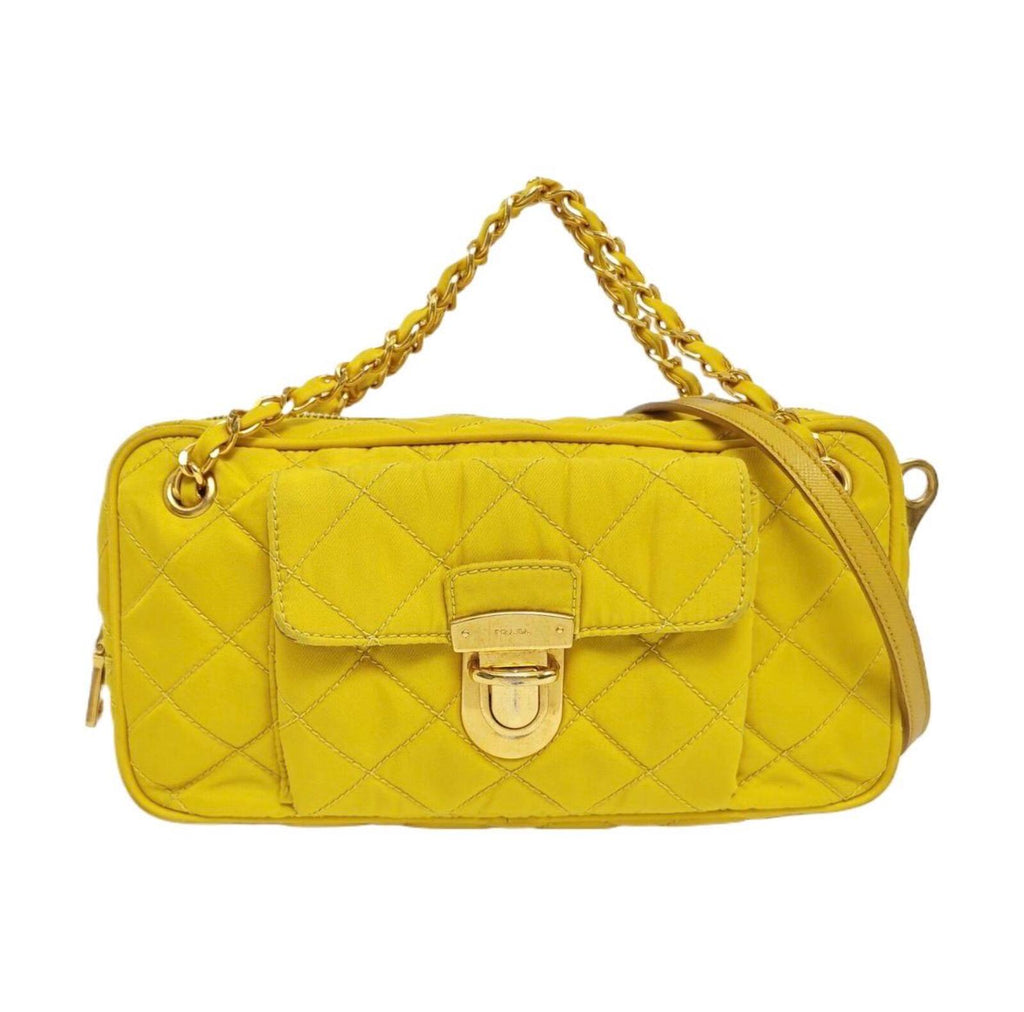 Prada Quilted Nylon Chain Shoulder Bag — Yellow