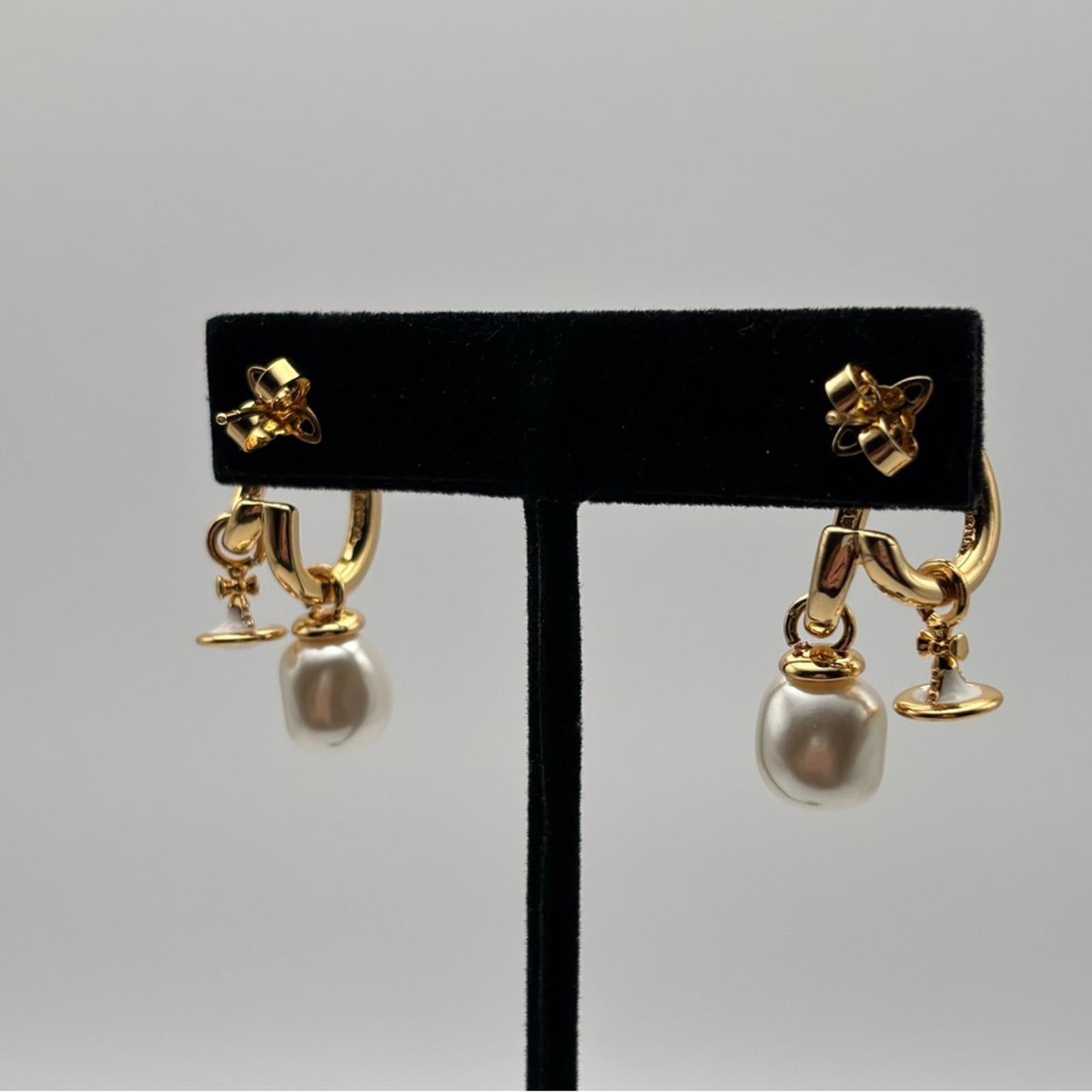 Vivienne Westwood Marella Pearl Orb Gold Hoop Earrings