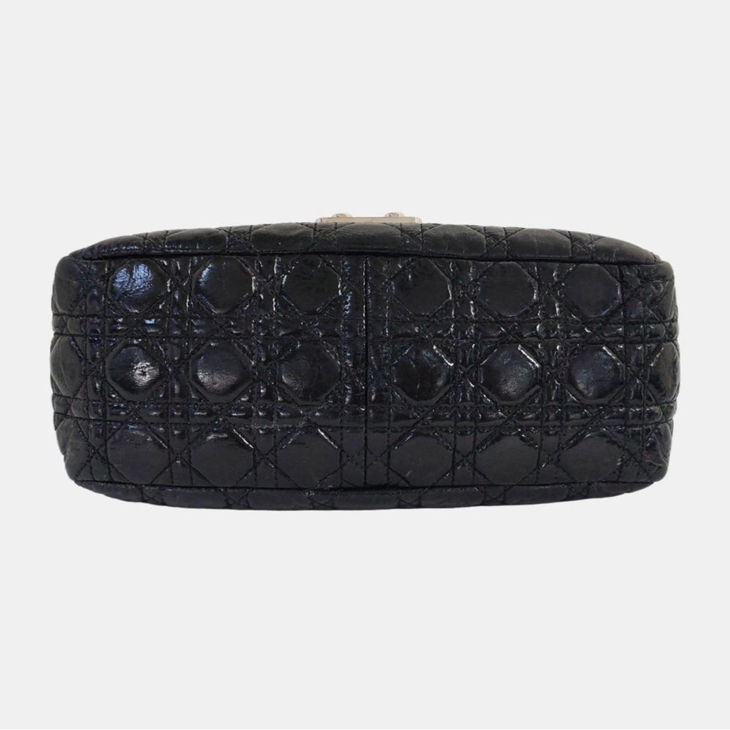 Christian Dior Black Patent Leather Quilted Shoulder Bag