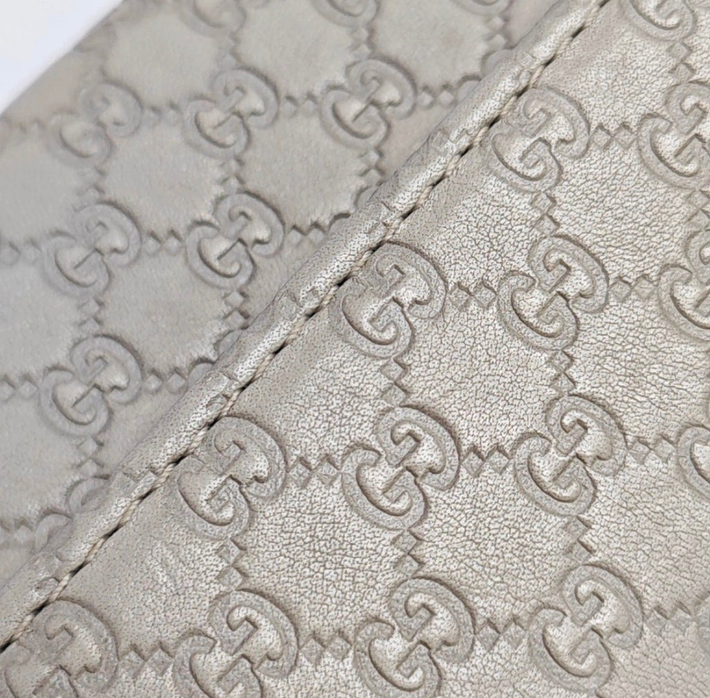 Gucci Micro GG Guccissima Leather Chain Wallet Clutch Beige