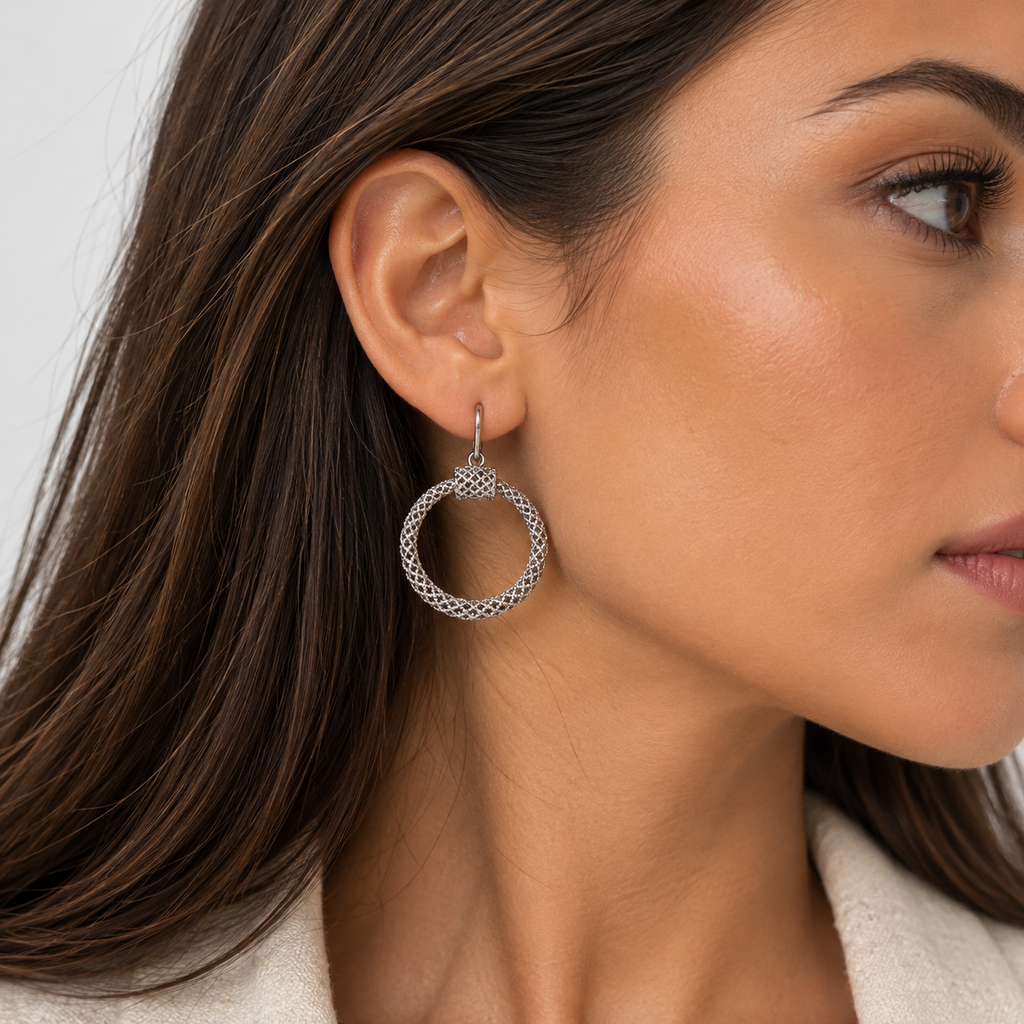 Gucci Sterling Silver Textured Hoop Drop Earrings