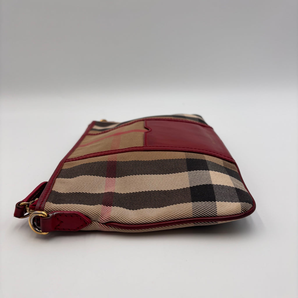 Burberry Nova Check Canvas & Red Leather Crossbody Bag