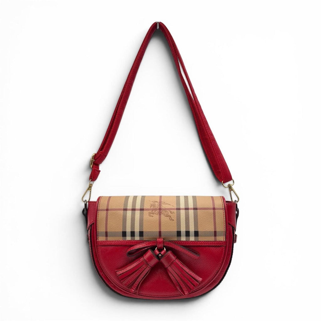 Burberry Haymarket Check Maydown Crossbody Bag Red