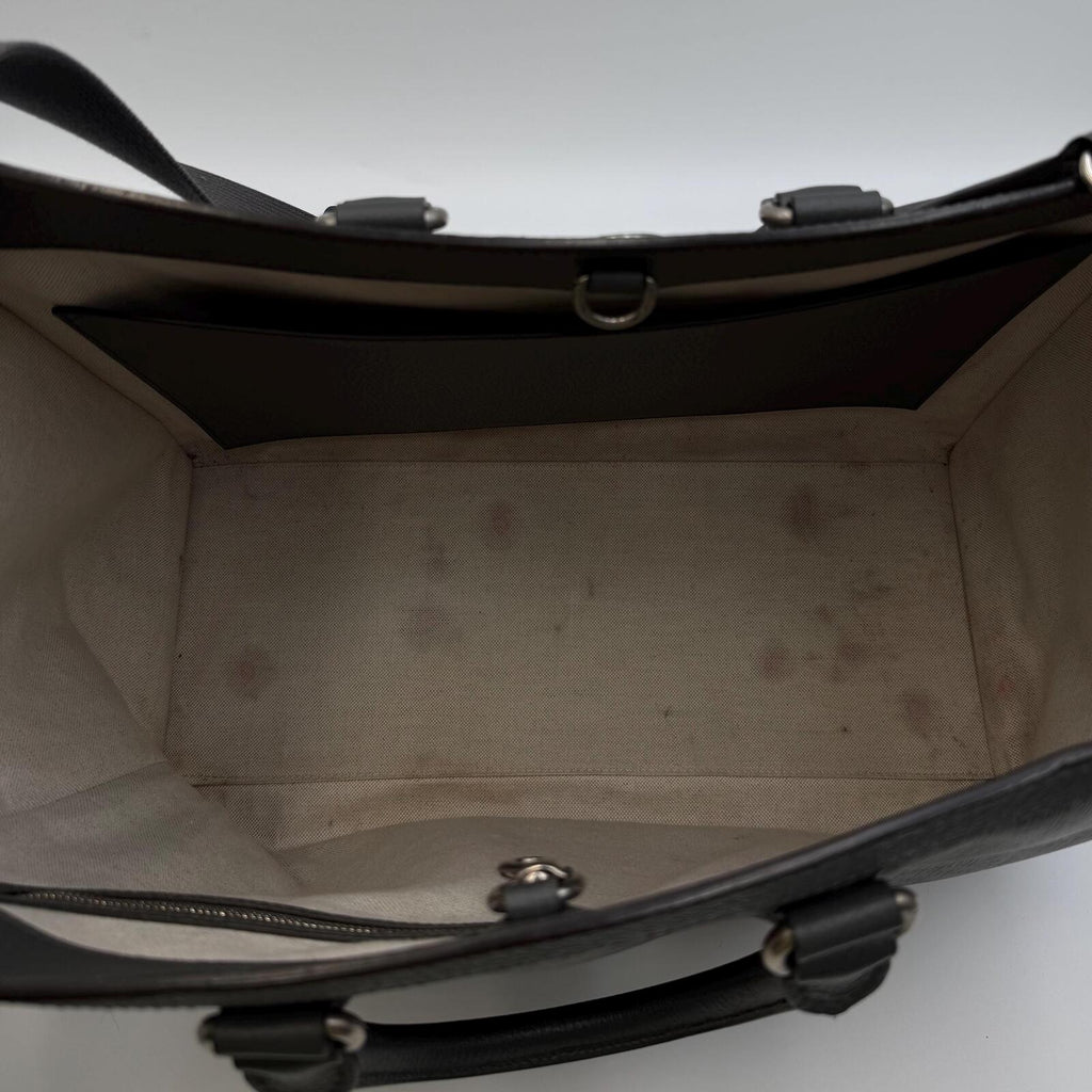 Gucci GG Supreme Monogram Tote Bag With Web Strap Gray Black