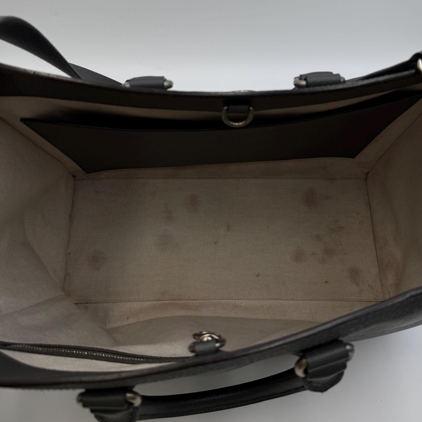 Gucci GG Supreme Monogram Tote Bag With Web Strap Gray Black