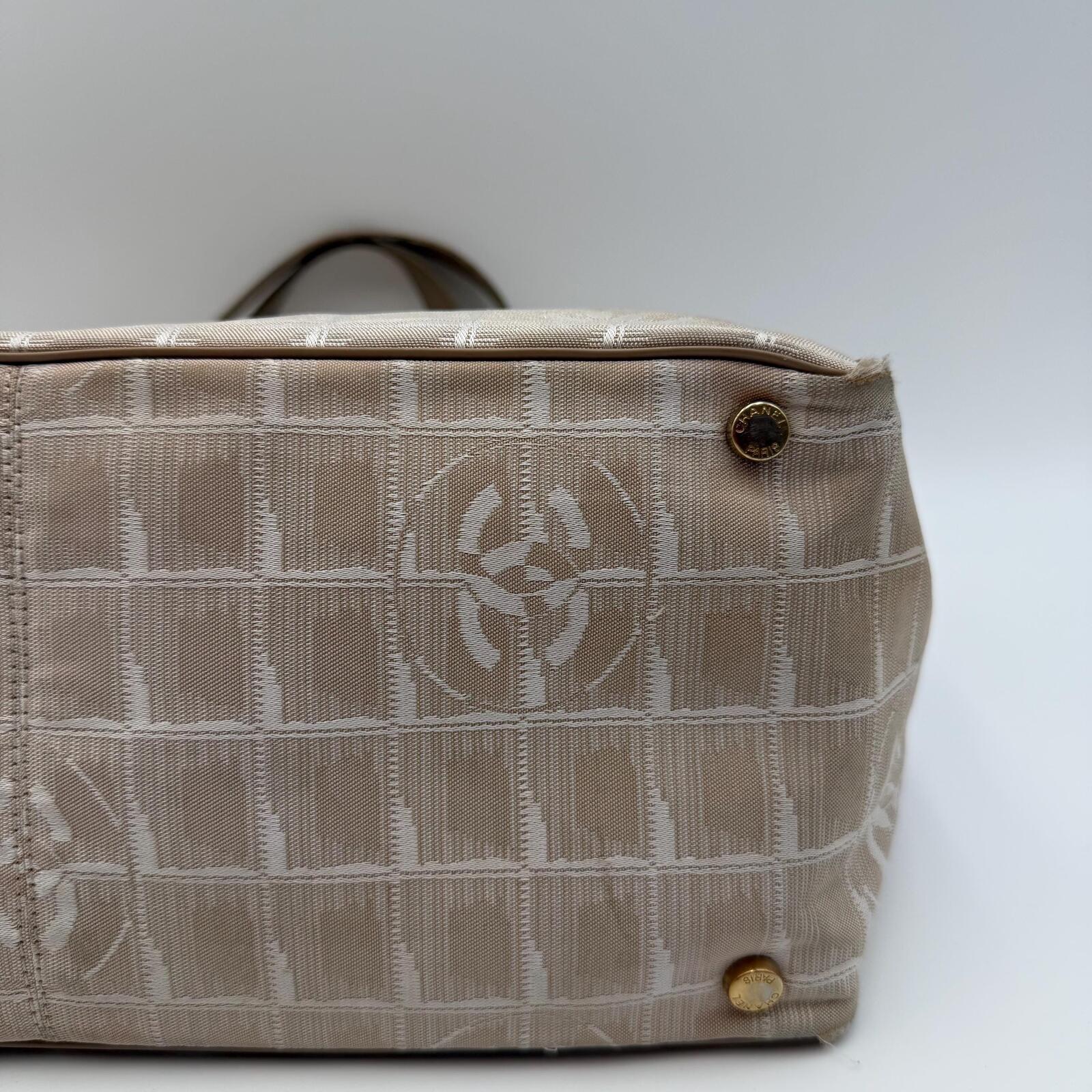 Chanel Beige New Travel Line Nylon Jacquard Tote