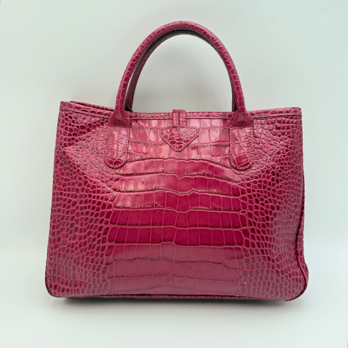 Longchamp Roseau Crocodile-Embossed Leather Tote by Philippe Cassegrain, Fuchsia, c. 2000s