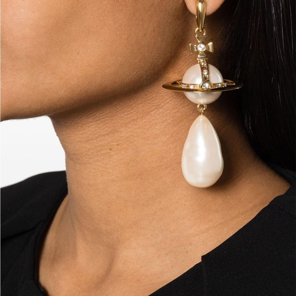 Vivienne Westwood Orb Baroque Pearl Drop Earrings in Gold