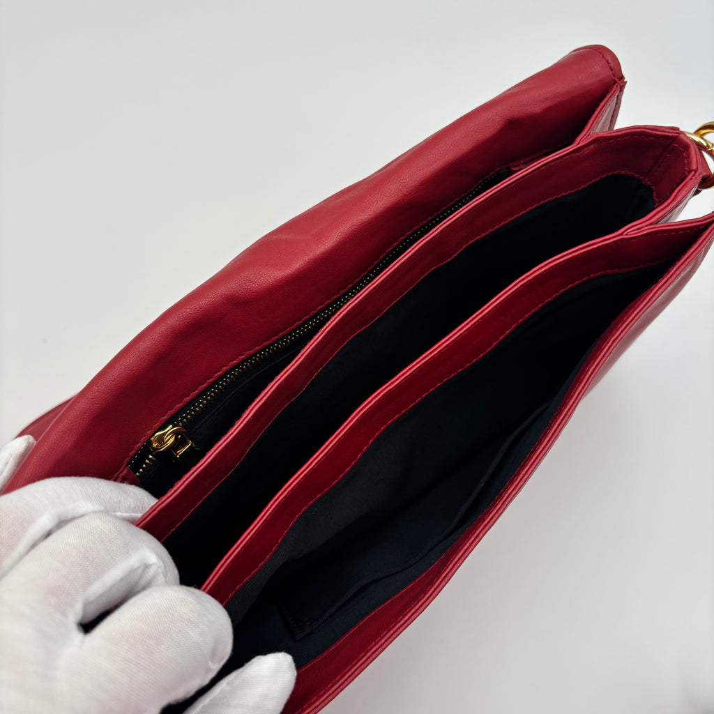 Miu Miu Vitello Lux Red Leather Crystal Chain Clutch Shoulder Bag