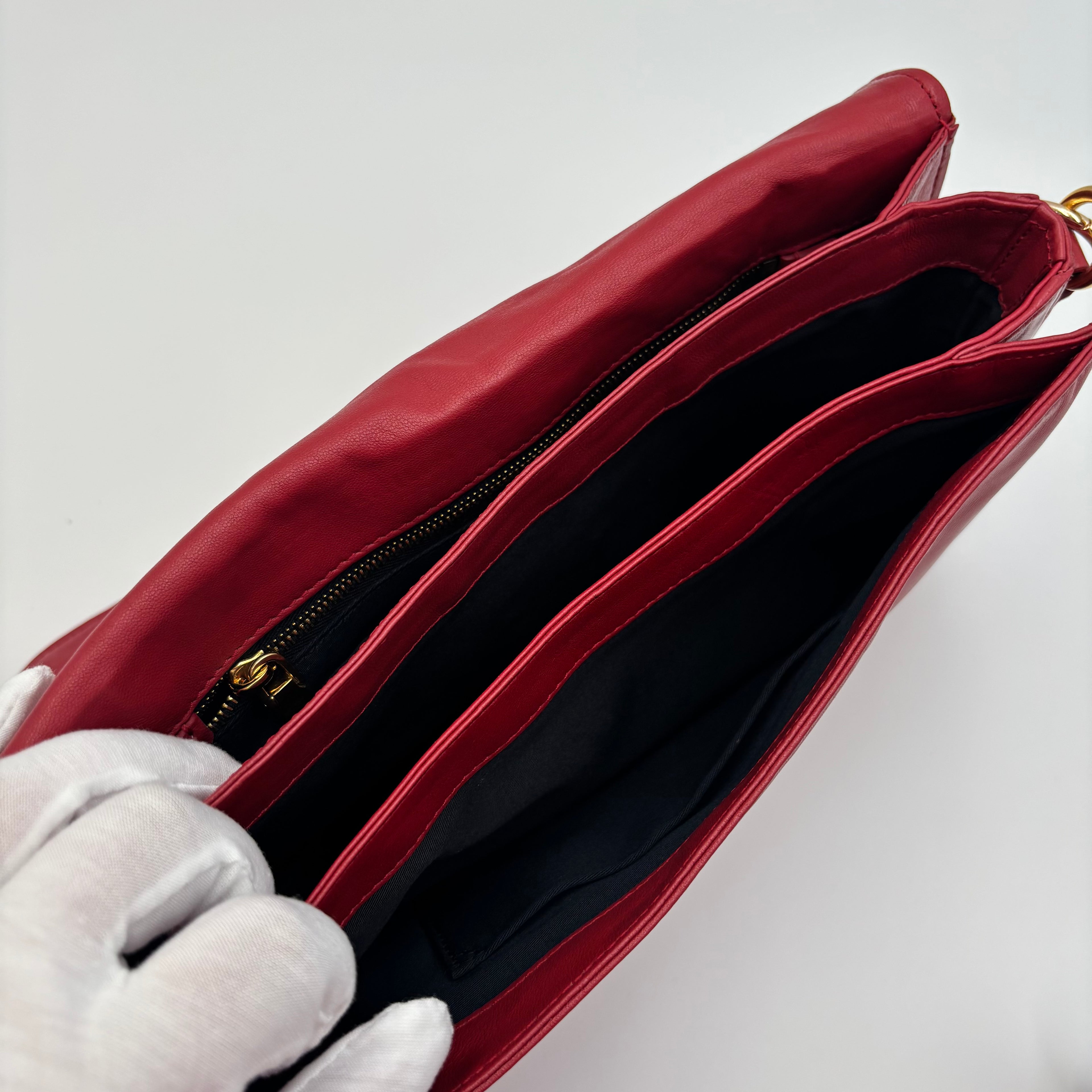 Miu Miu Vitello Lux Red Leather Crystal Chain Clutch Shoulder Bag