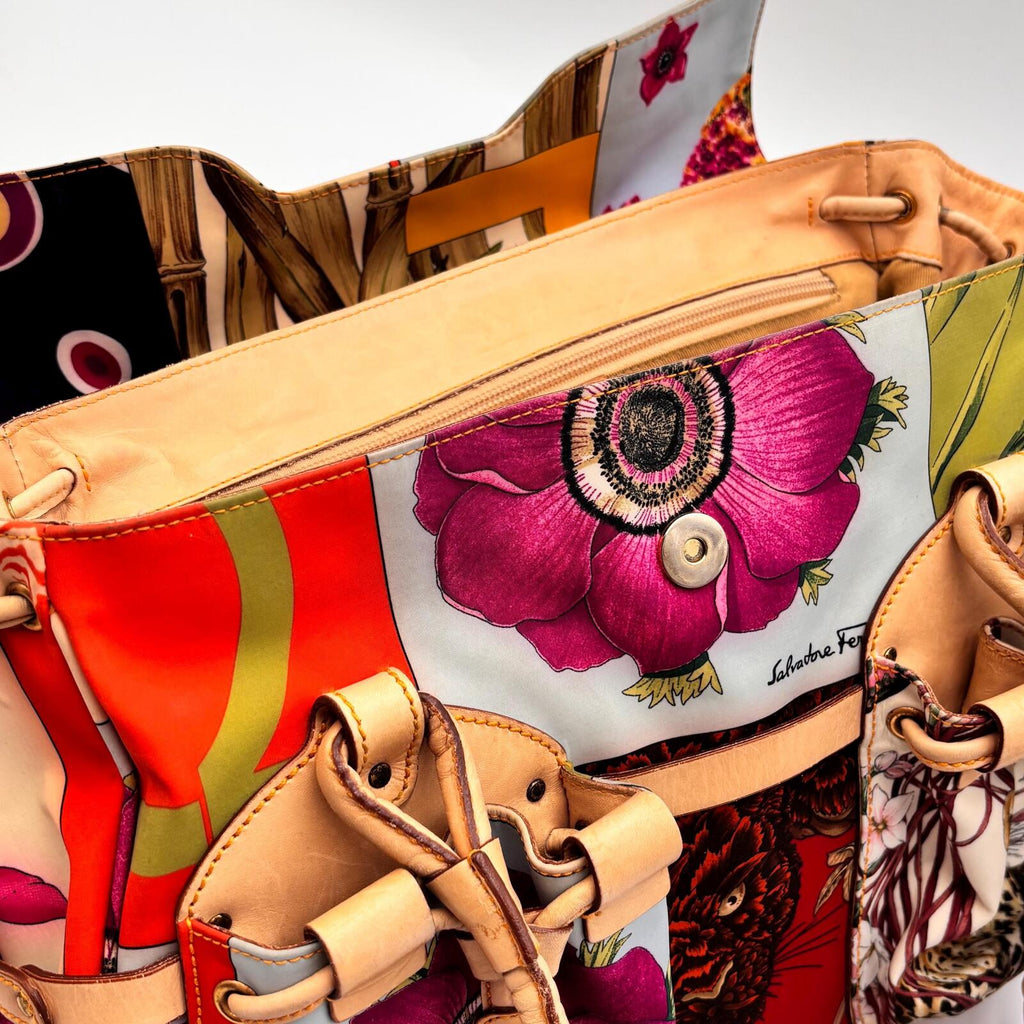 Salvatore Ferragamo Floral Print Multi Pocket Tote Bag